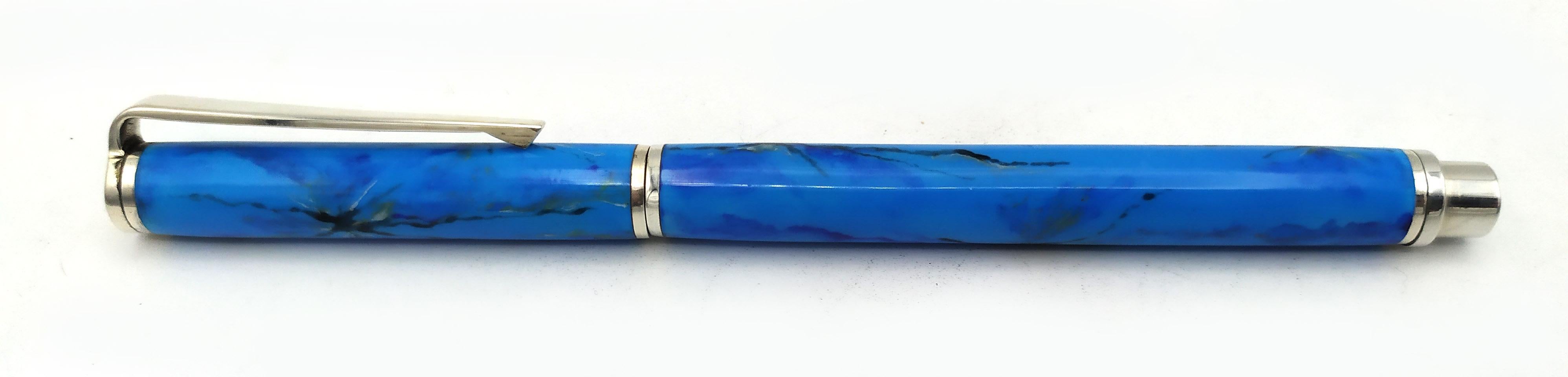 Hand-Carved Fountain pen, Ballpoint pen & Tray for Desk Set enamel Sterling Silver Salimbeni For Sale