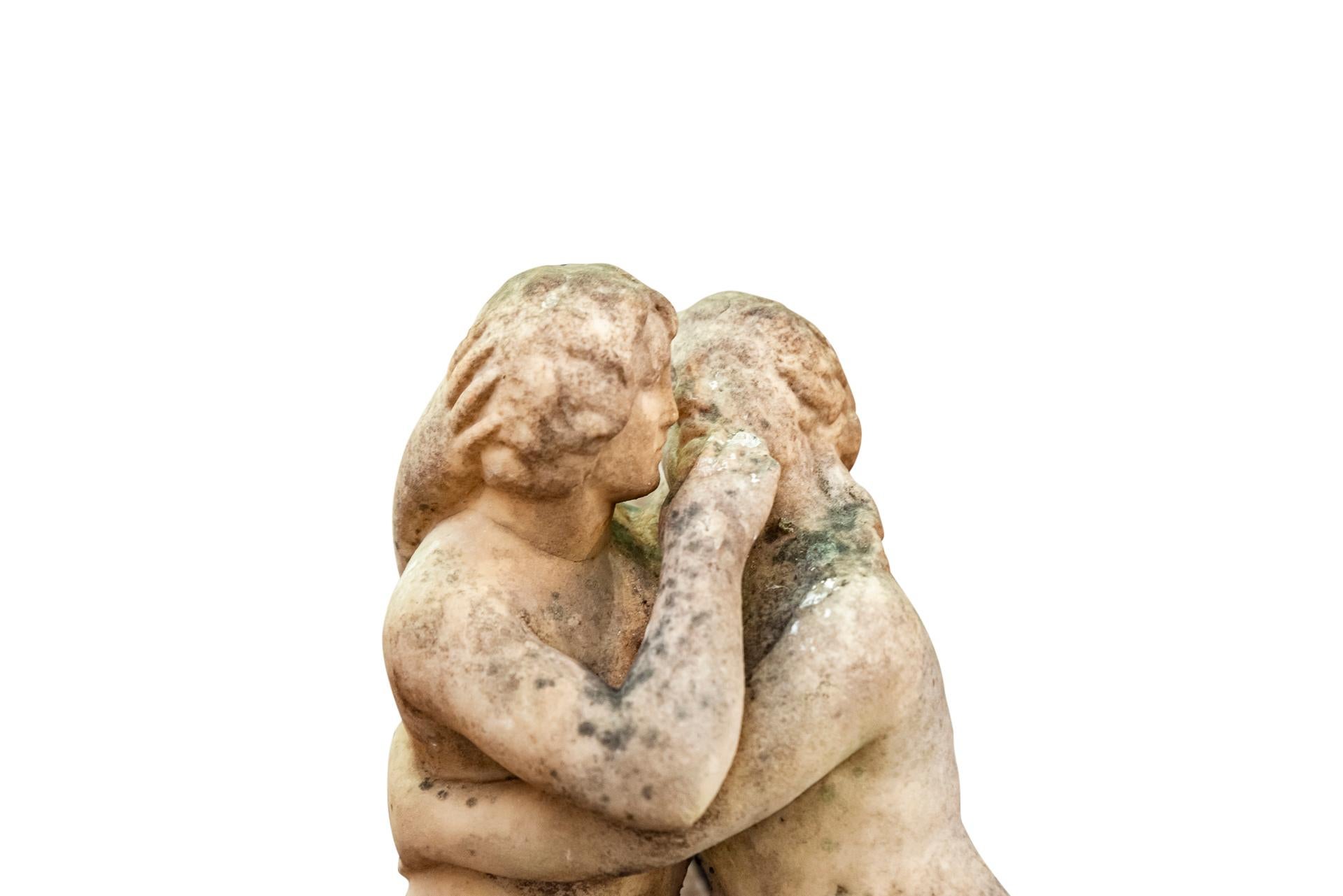 French Fountain Top with hugging couple, Carrara Marble, France, 18th Century