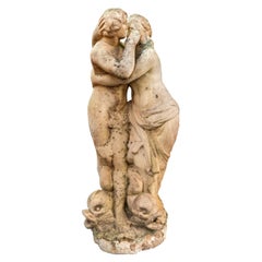 Fountain Top with hugging couple, Carrara Marble, France, 18th Century