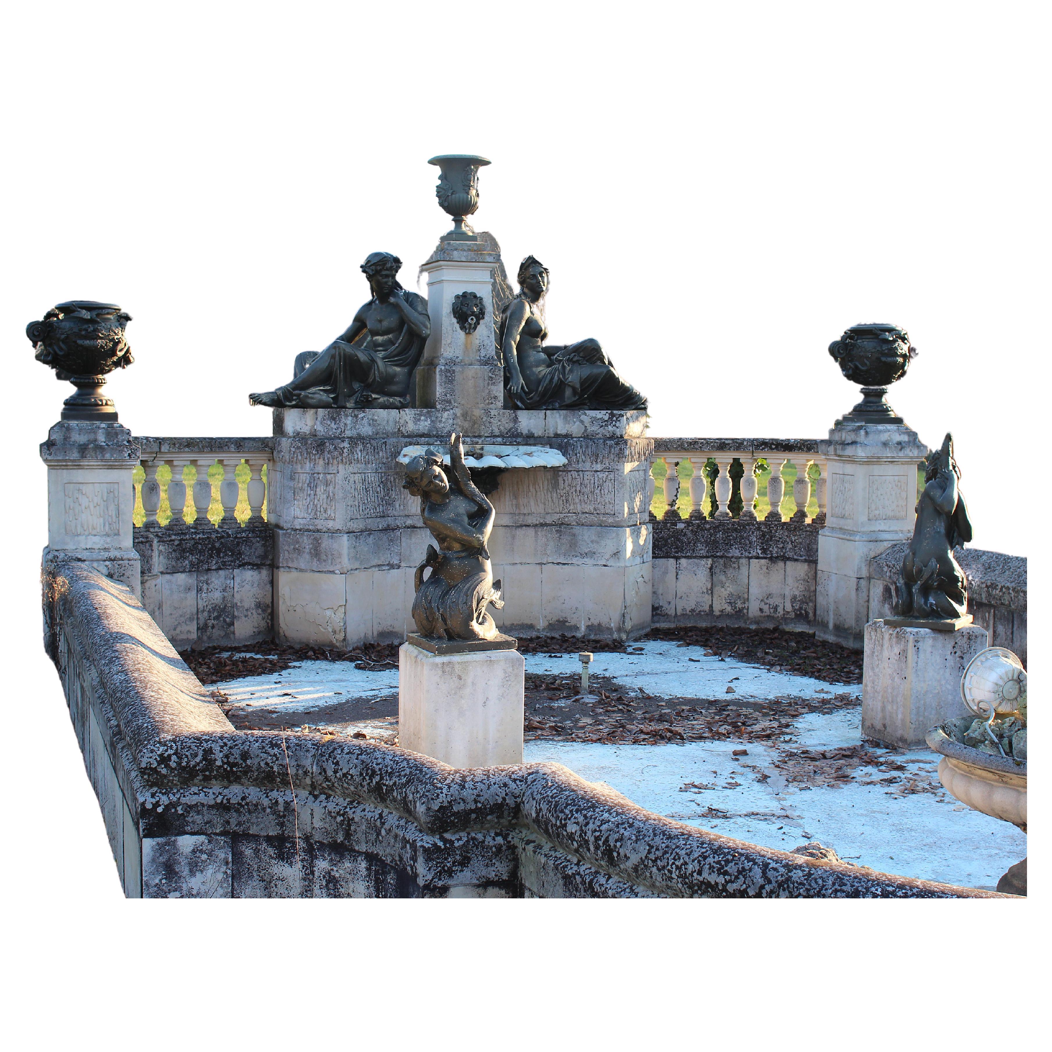 Fountain with Set of Val D'osne Cast Iron Statues
