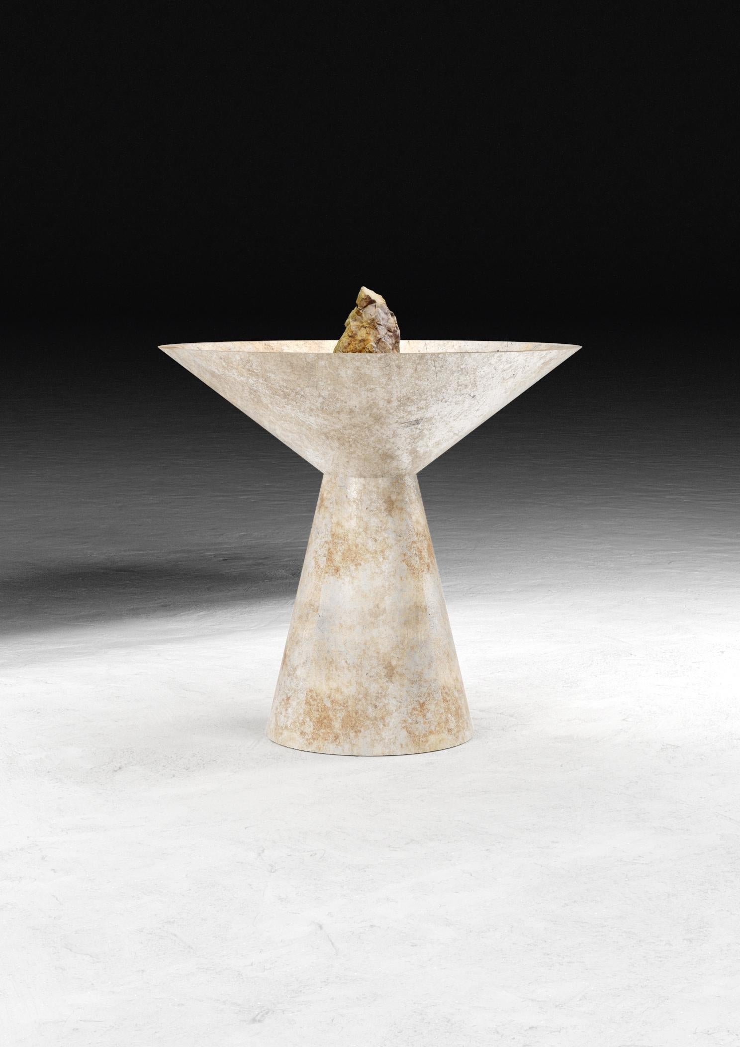 Fountain With Stone, Pertrified Wood by Pierre De Valck
One of a kind
Dimensions: W 110 x D 110 x H 100 cm.
Materials: Stone, Petrified wood, white patinated bronze.

Fountain with stone (Pertrified Wood). White patinated bronze
Provenance: