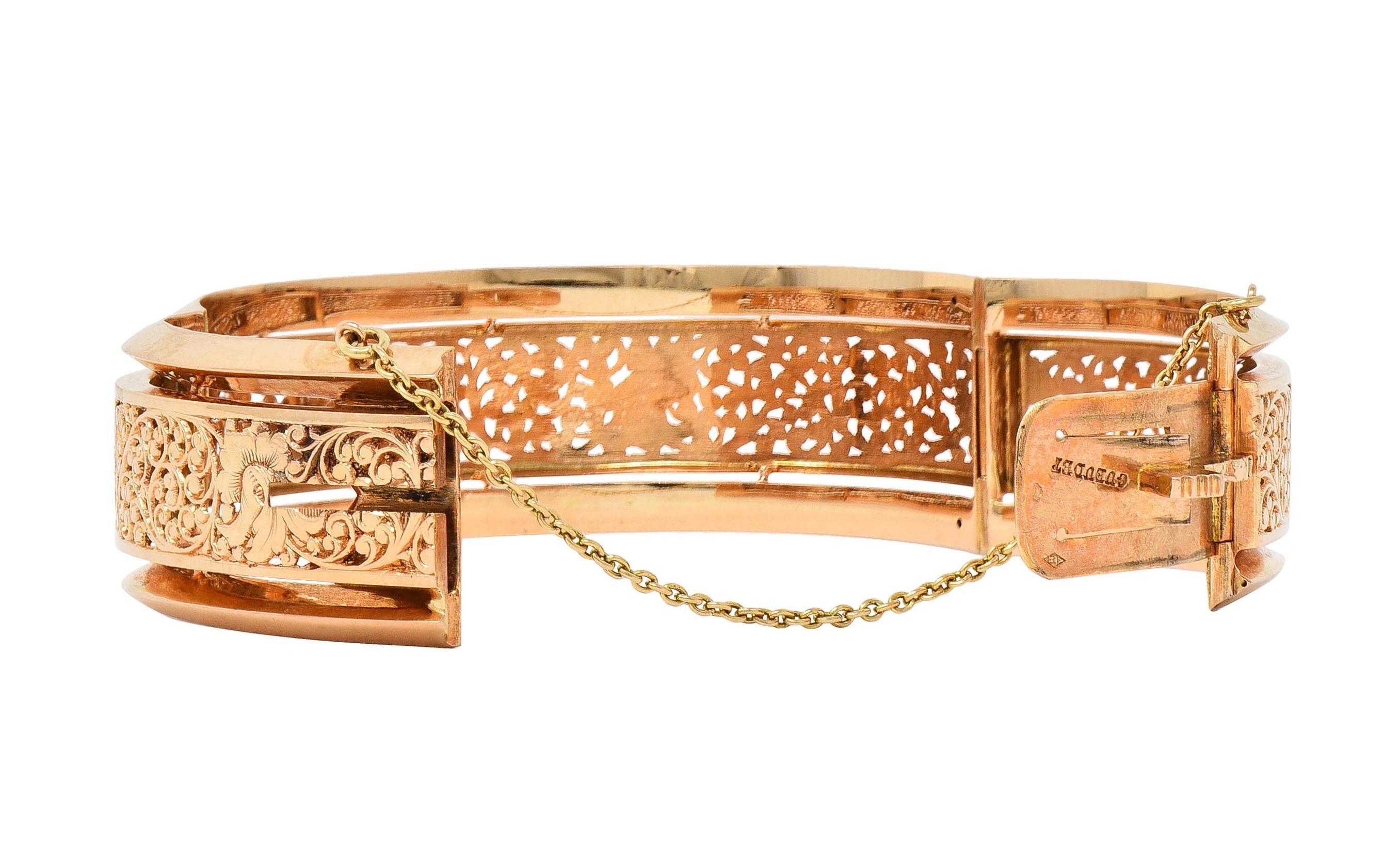 Fouquet-Gueudet French Art Nouveau 18 Karat Gold Antique Floral Bangle Bracelet 10
