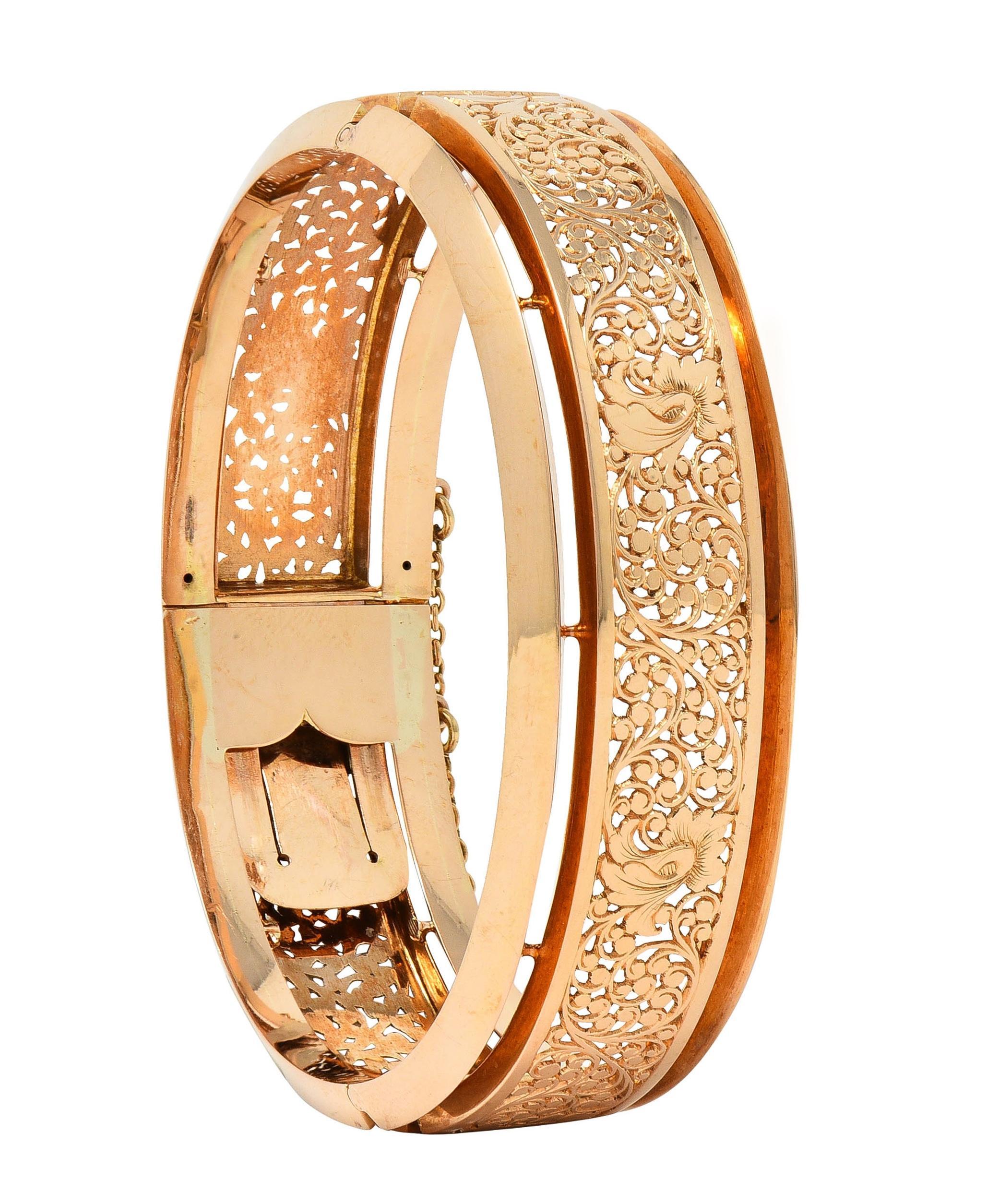 Fouquet-Gueudet French Art Nouveau 18 Karat Gold Antique Floral Bangle Bracelet 11