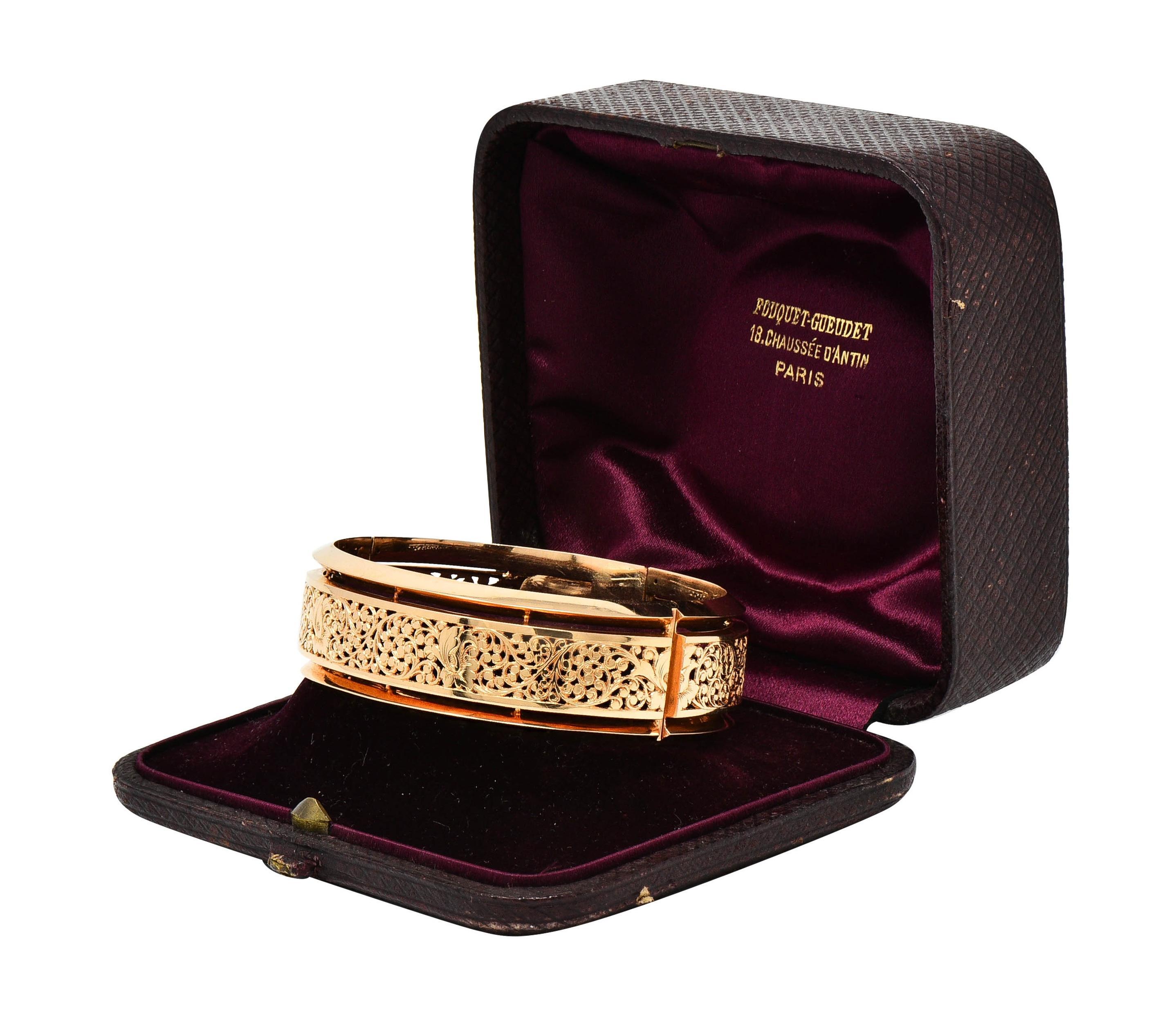 Fouquet-Gueudet French Art Nouveau 18 Karat Gold Antique Floral Bangle Bracelet 12