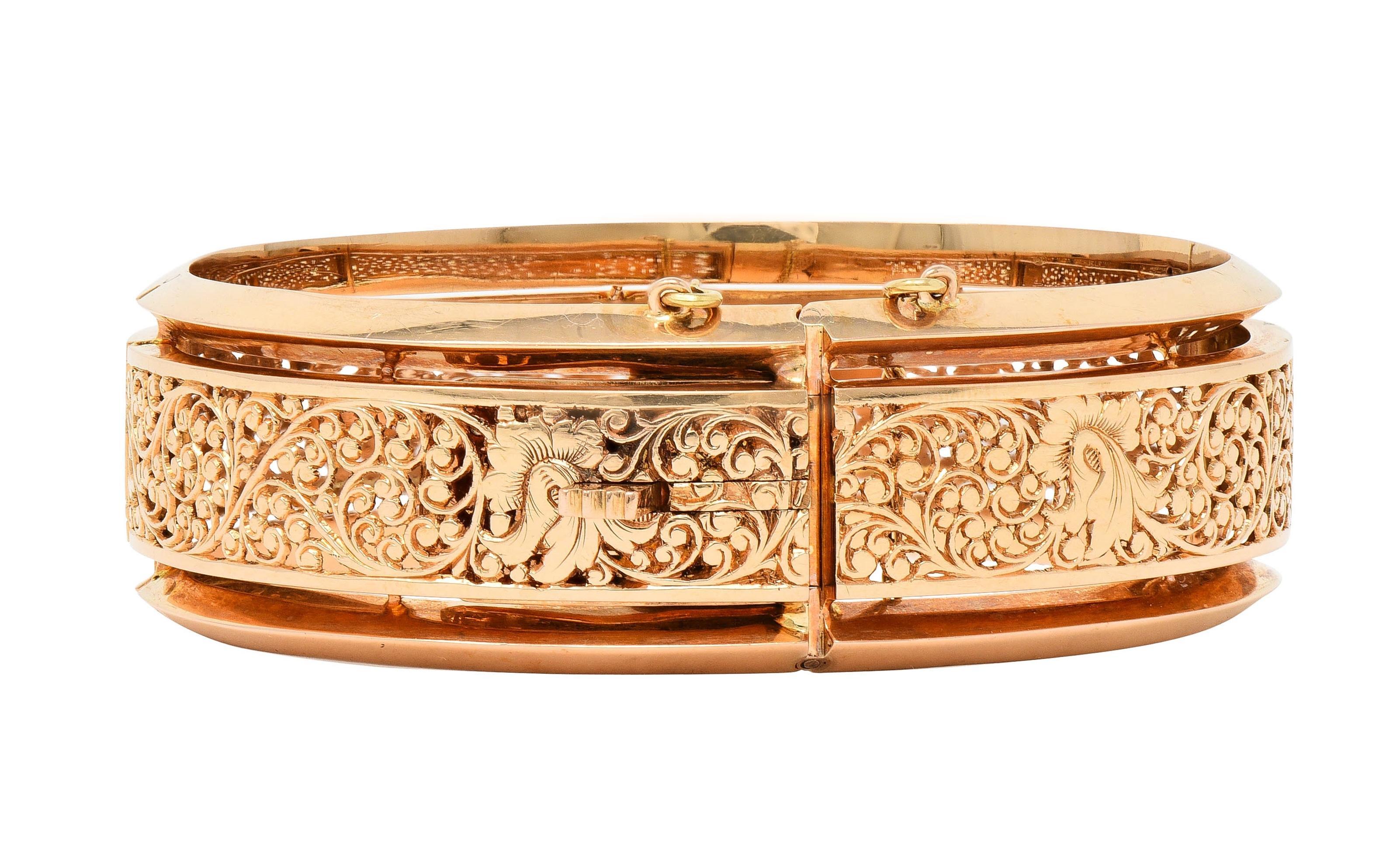 Fouquet-Gueudet French Art Nouveau 18 Karat Gold Antique Floral Bangle Bracelet 4