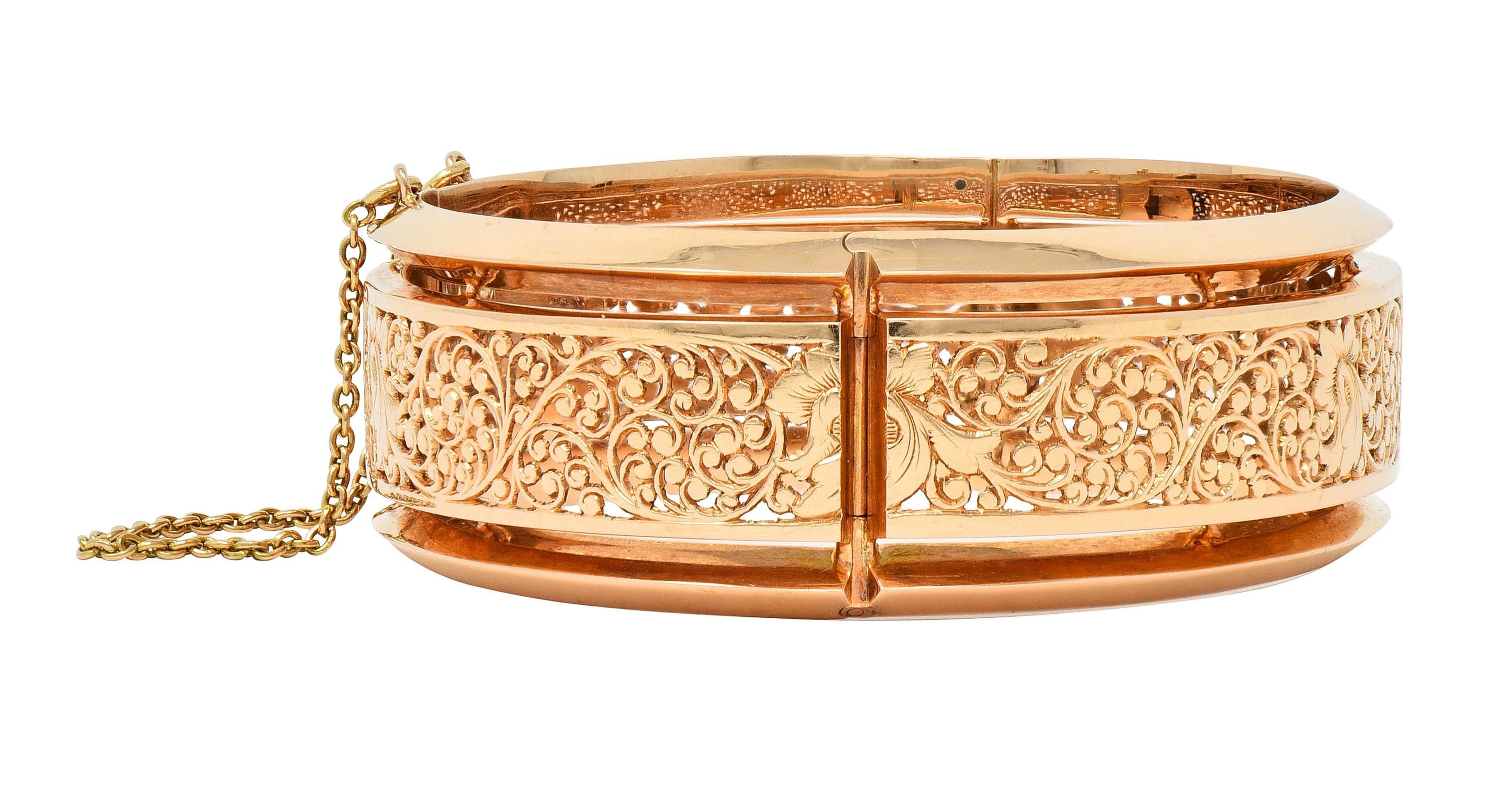 Fouquet-Gueudet French Art Nouveau 18 Karat Gold Antique Floral Bangle Bracelet 5