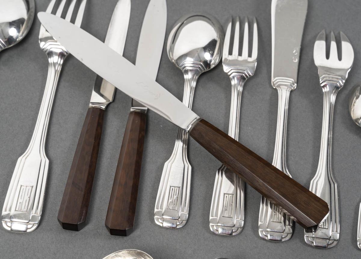 Silver FOUQUET LAPAR - 147-piece Art Deco solid silver cutlery set circa 1930