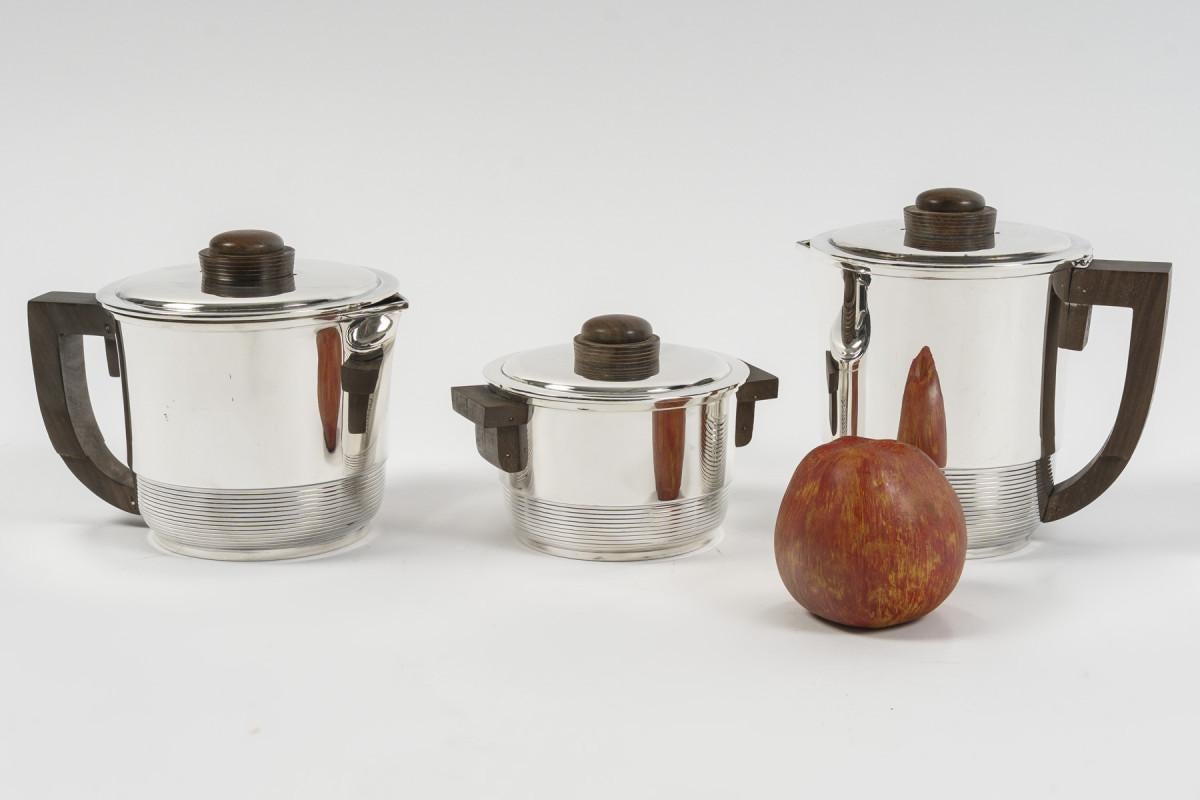 Fouquet Lapar - Servizio da tè e caffè in argento massiccio Art Deco a 3 pezzi in vendita 13