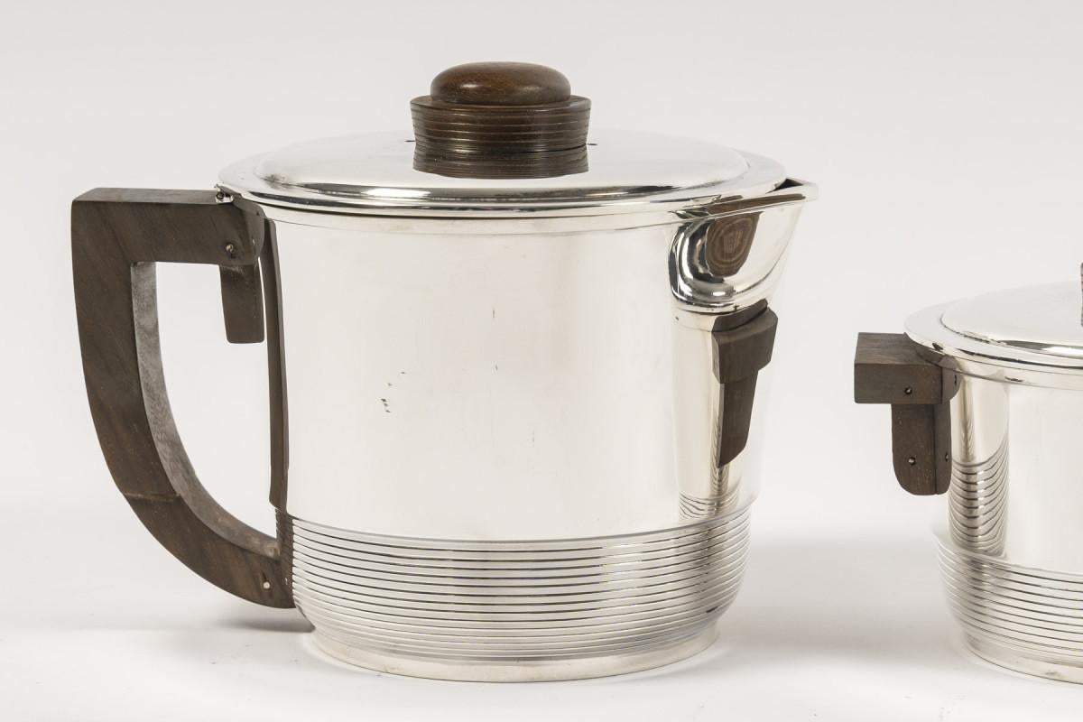 Metà XX secolo Fouquet Lapar - Servizio da tè e caffè in argento massiccio Art Deco a 3 pezzi in vendita