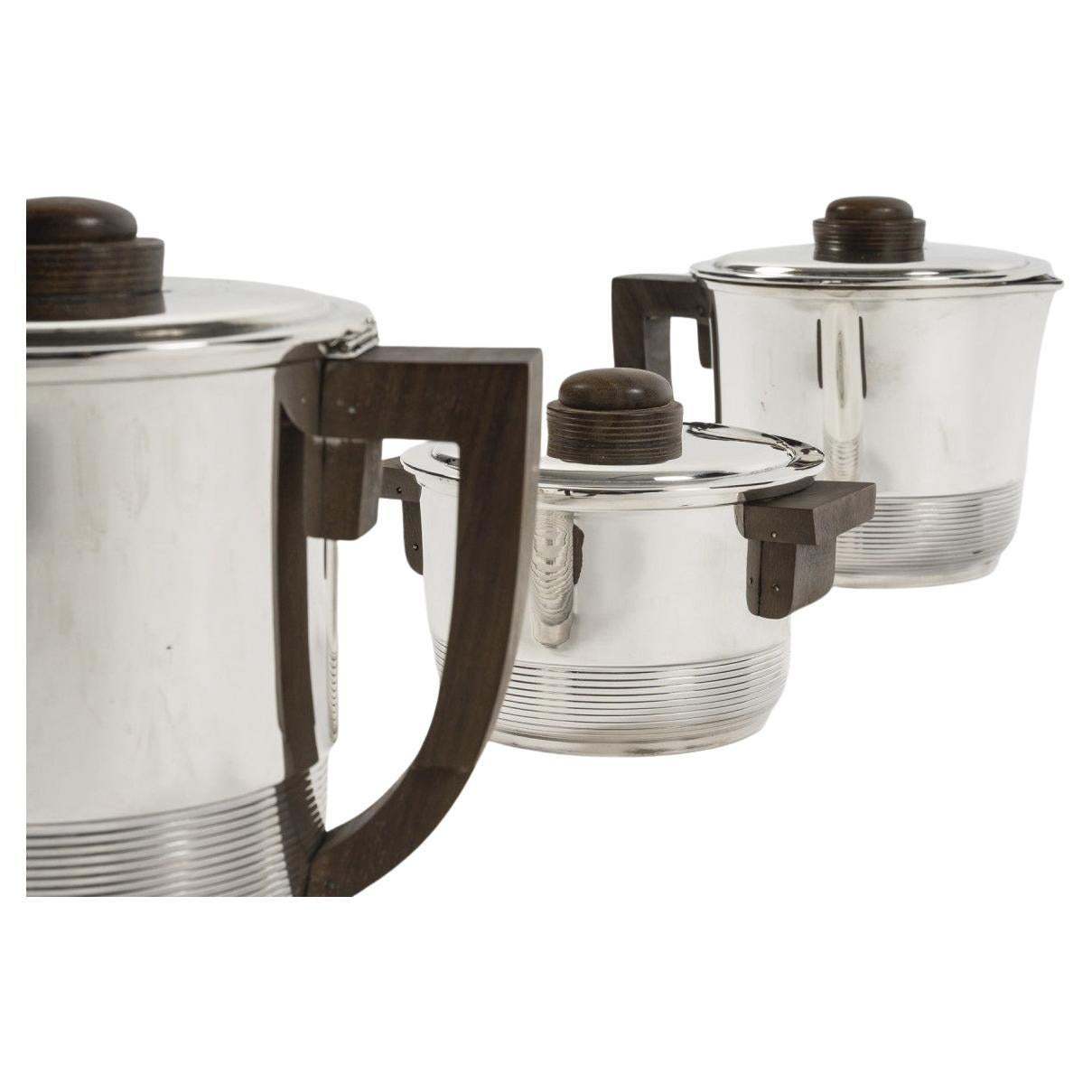 Fouquet Lapar - Servizio da tè e caffè in argento massiccio Art Deco a 3 pezzi in vendita