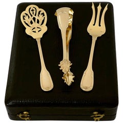 Fouquet-Lapar French Sterling Silver 18 Karat Gold Dessert Hors D
oeuvre Set Box