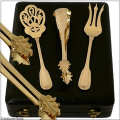 Fouquet-Lapar French Sterling Silver 18 Karat Gold Dessert Hors D'oeuvre Set Box