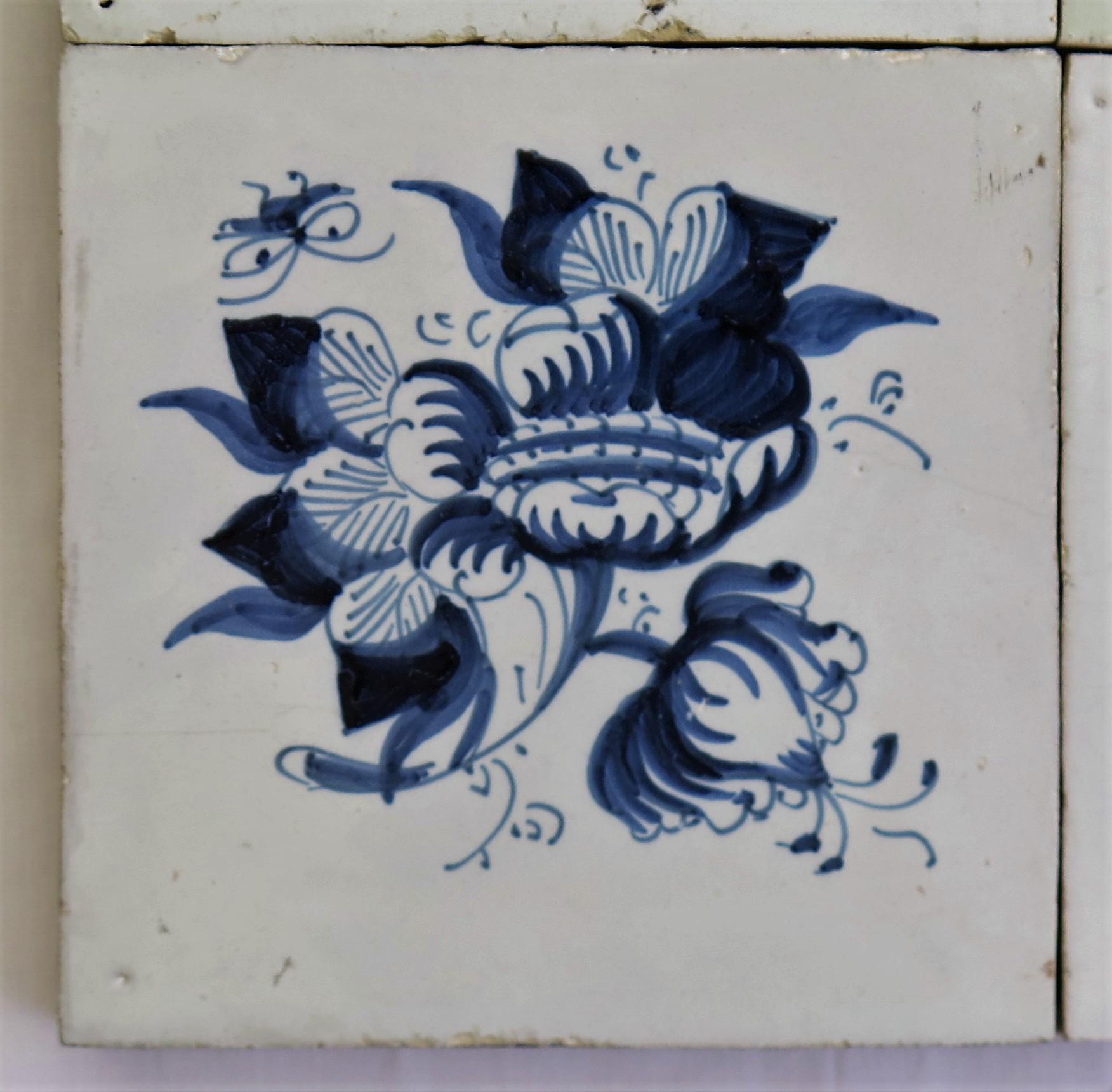 Four 17th Century Delft Blue and White Wall Tiles on Frame Set 1, Netherlands In Good Condition For Sale In Lincoln, Lincolnshire