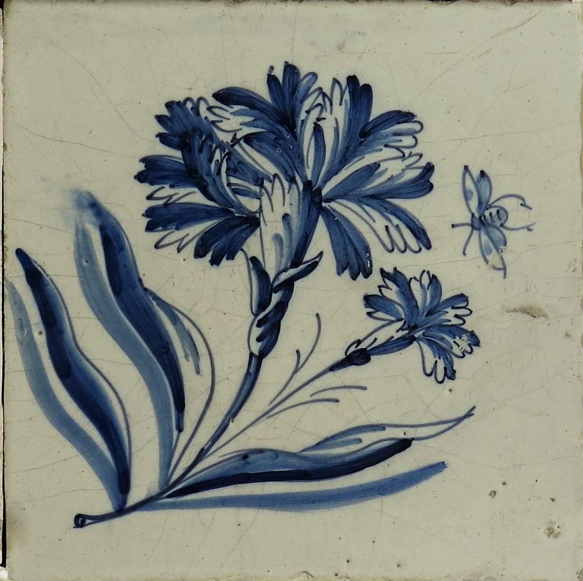 Four 17th Century Delft Blue and White Wall Tiles on Frame Set 2, Netherlands For Sale 1