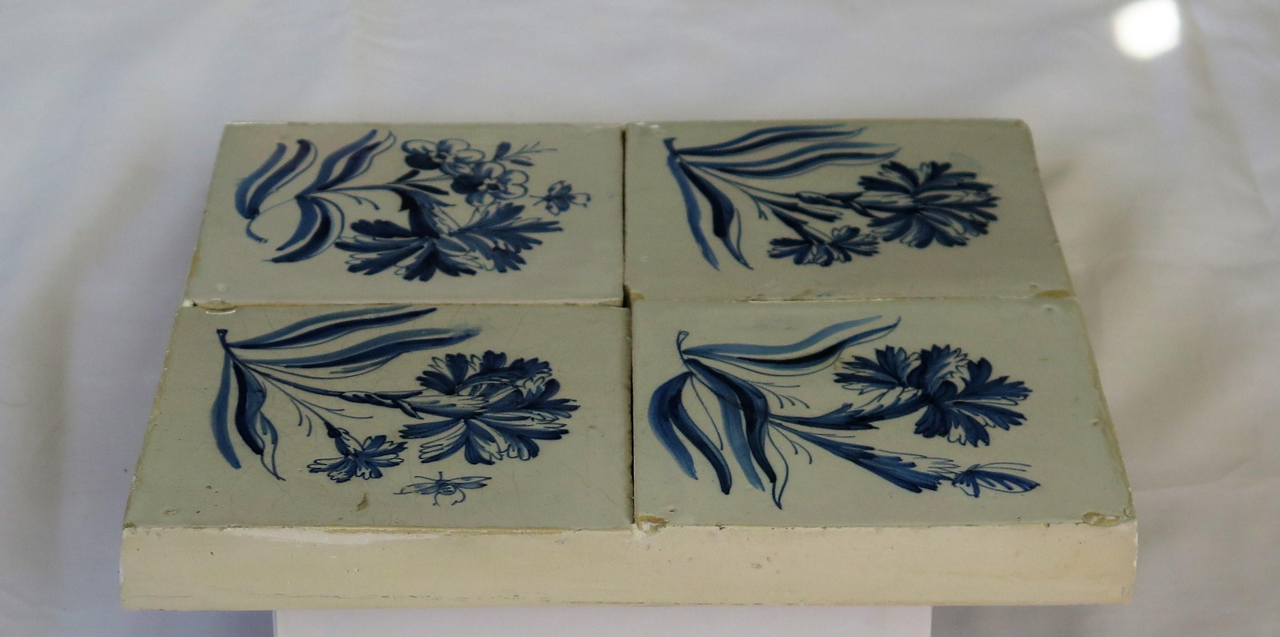 Four 17th Century Delft Blue and White Wall Tiles on Frame Set 2, Netherlands For Sale 2
