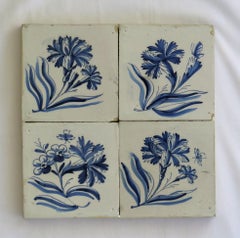 FOUR 17th Century Delft Blue and White Wall Tiles on Frame Set 2, Netherlands