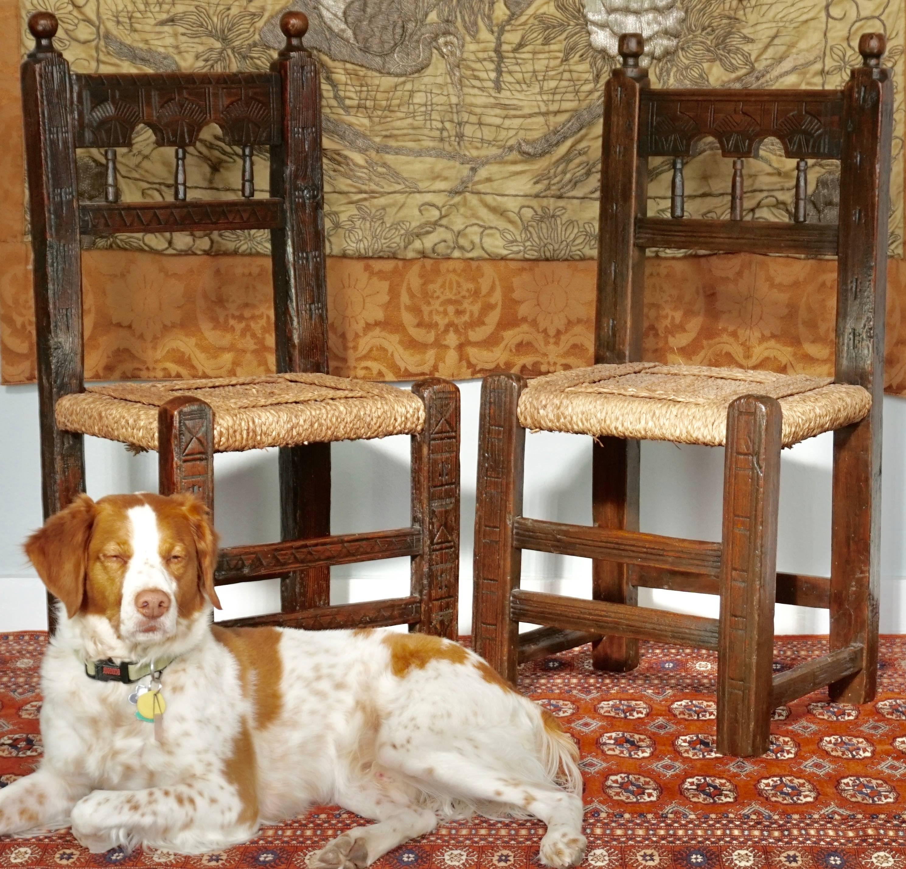 Hand-Carved Four 17th Century Spanish Moorish Side Chairs