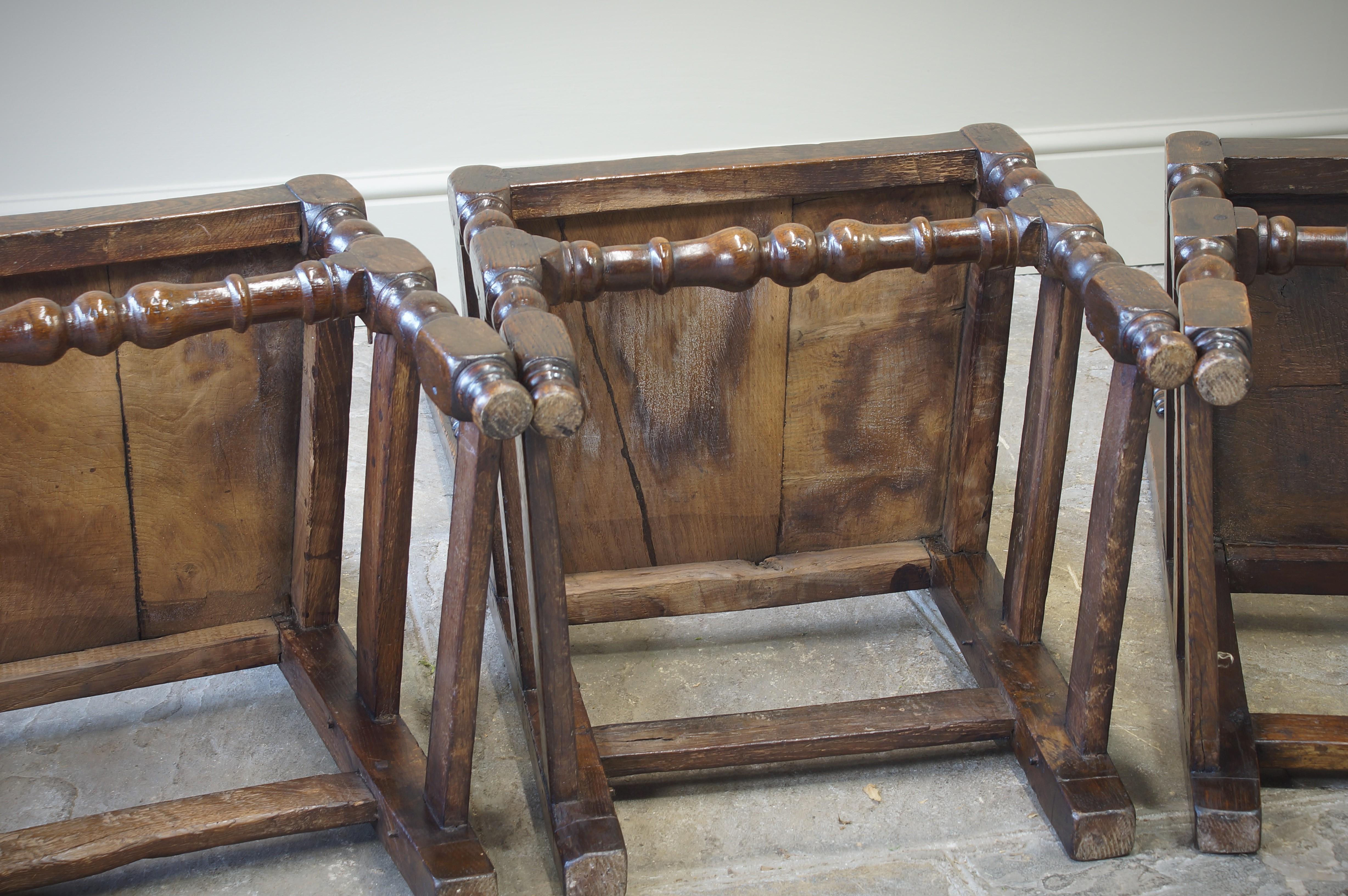 Hand-Carved Four 17th Century Yorkshire Chairs/ Backstools. For Sale