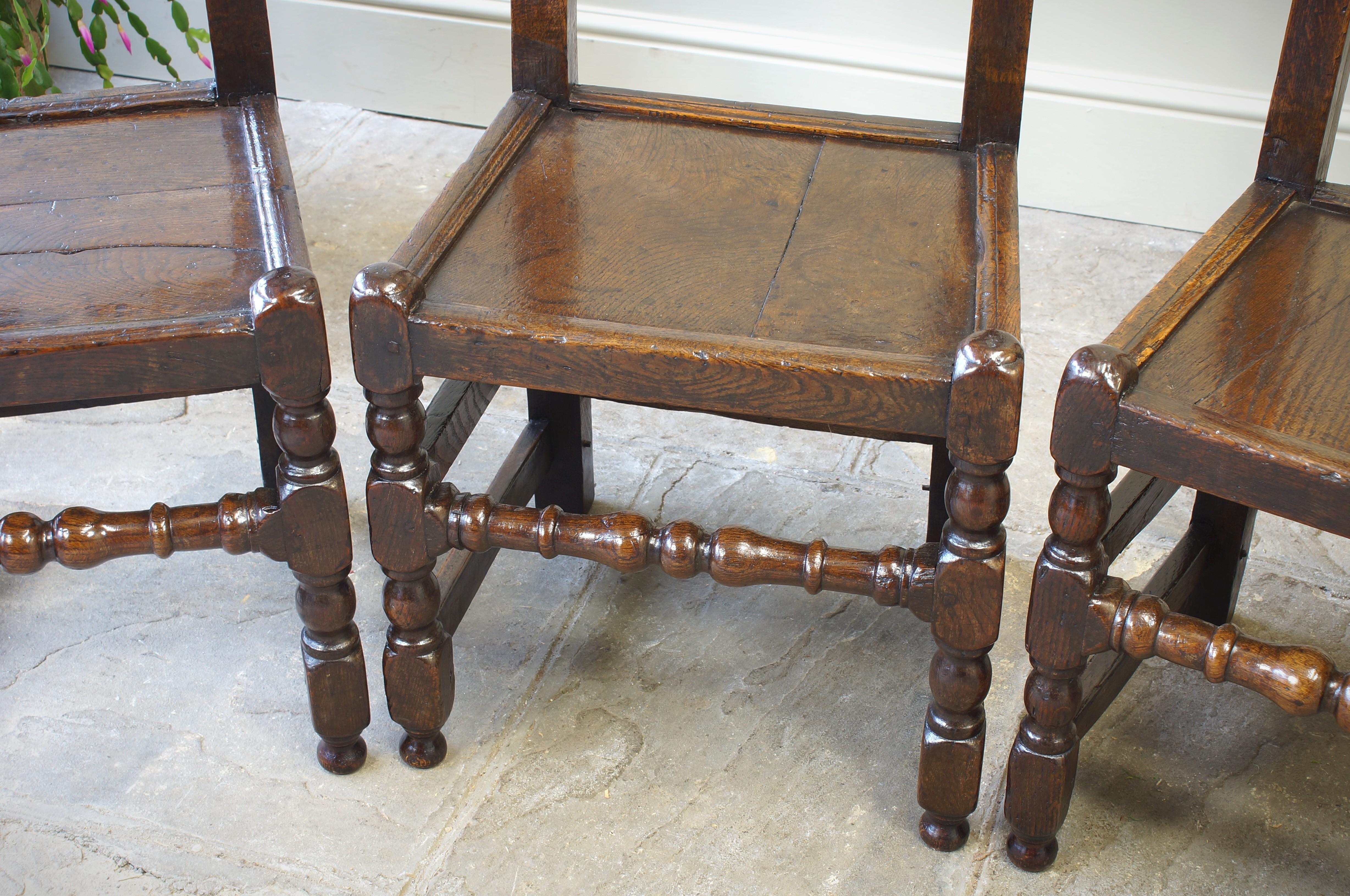 Oak Four 17th Century Yorkshire Chairs/ Backstools. For Sale