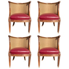 Four 18th-19th Century Italian Neoclassical Directoire Walnut Barrel Hall Chairs