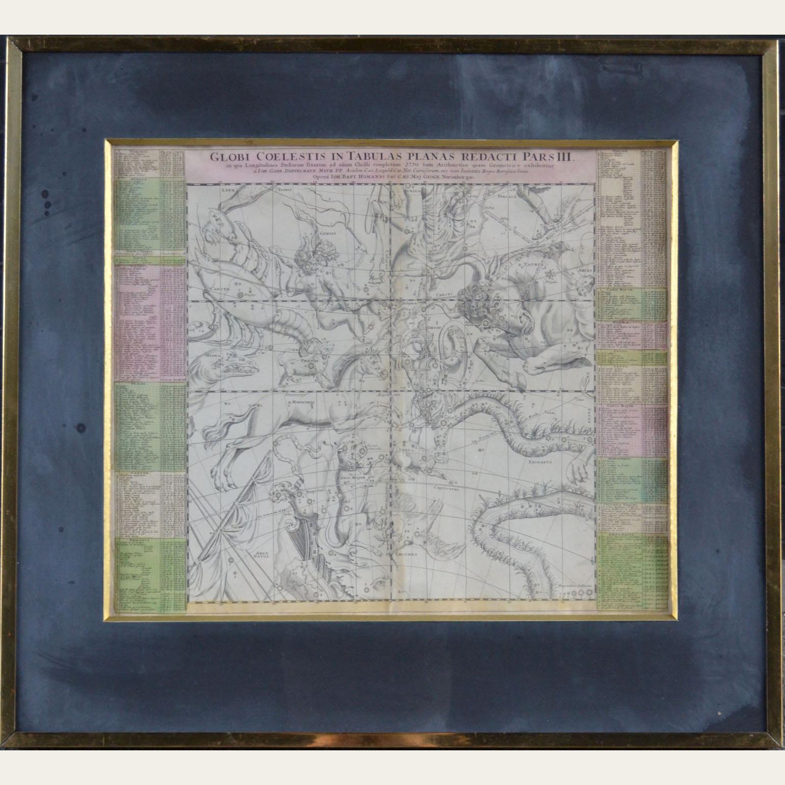 Four 18th Century Celestial Charts Engravings in Brass Frames by Doppelmayr For Sale 5