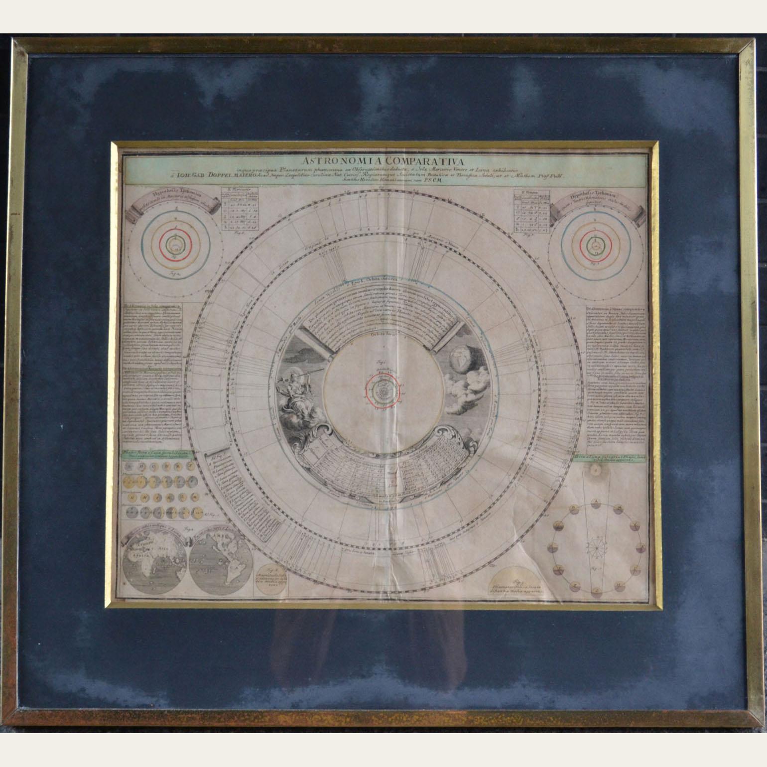 Satz von vier Original-Kupferstichen der Himmelskarten aus dem 18. Jahrhundert, herausgegeben von Homann. Doppelmayr ist der Kartograph, Astronom und Mathematiker. Von 1704 bis 1750 war er Professor für Mathematik am Aegidien-Gymnasium in Nürnberg.