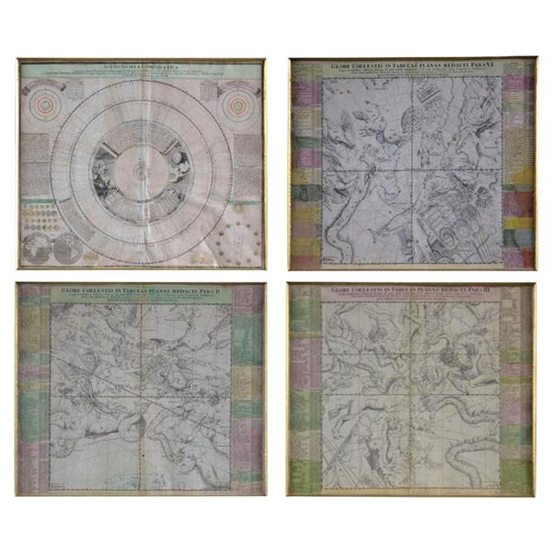 Four 18th Century Celestial Charts Engravings in Brass Frames by Doppelmayr For Sale