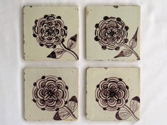 Four 18th Century Ceramic Tiles Delft Frisian Rose Manganese Set A, circa 1760