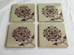 Four 18th Century Ceramic Tiles Delft Frisian Rose Manganese Set B, circa 1760