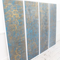Four 18th Century Hand Gilded and Blue Laminated Wall Covering Panels