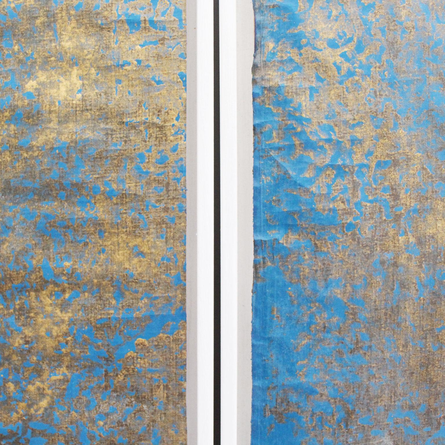 Gilt Four 18th Century Hand Gilded and Blue Laminated Wall Covering Panels