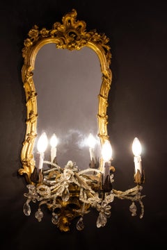 Four 18th Century Italian Giltwood Mirrors or Wall Lights Roma, 1750