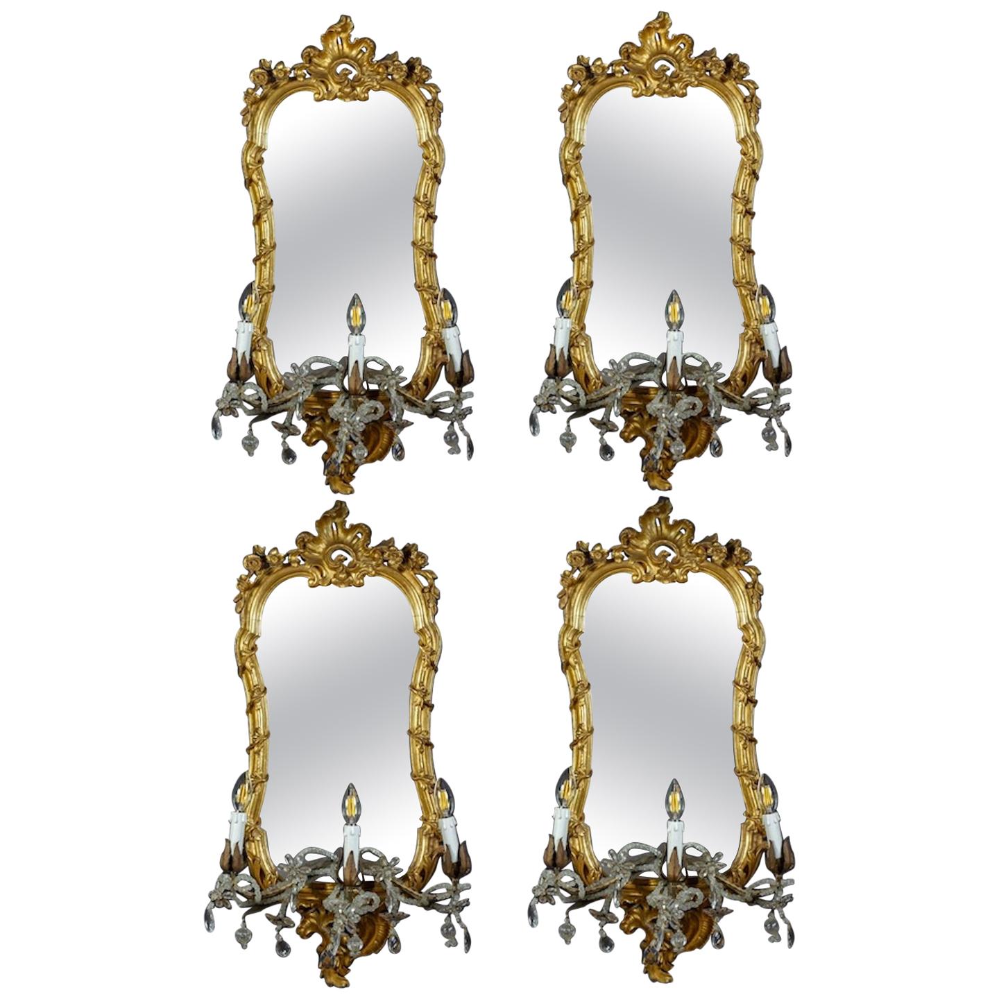 Louis XV Four 18th Century Italian Giltwood Mirrors or Wall Lights Roma, 1750 For Sale