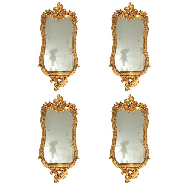 18th Century and Earlier Four 18th Century Italian Giltwood Mirrors or Wall Lights Roma, 1750 For Sale