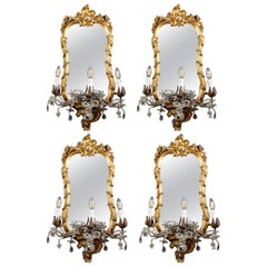 Antique Four 18th Century Italian Giltwood Mirrors or Wall Lights Roma, 1750