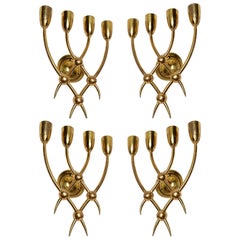 Four 1940s Brass Candelabra Sconces by Guglielmo Ulrich