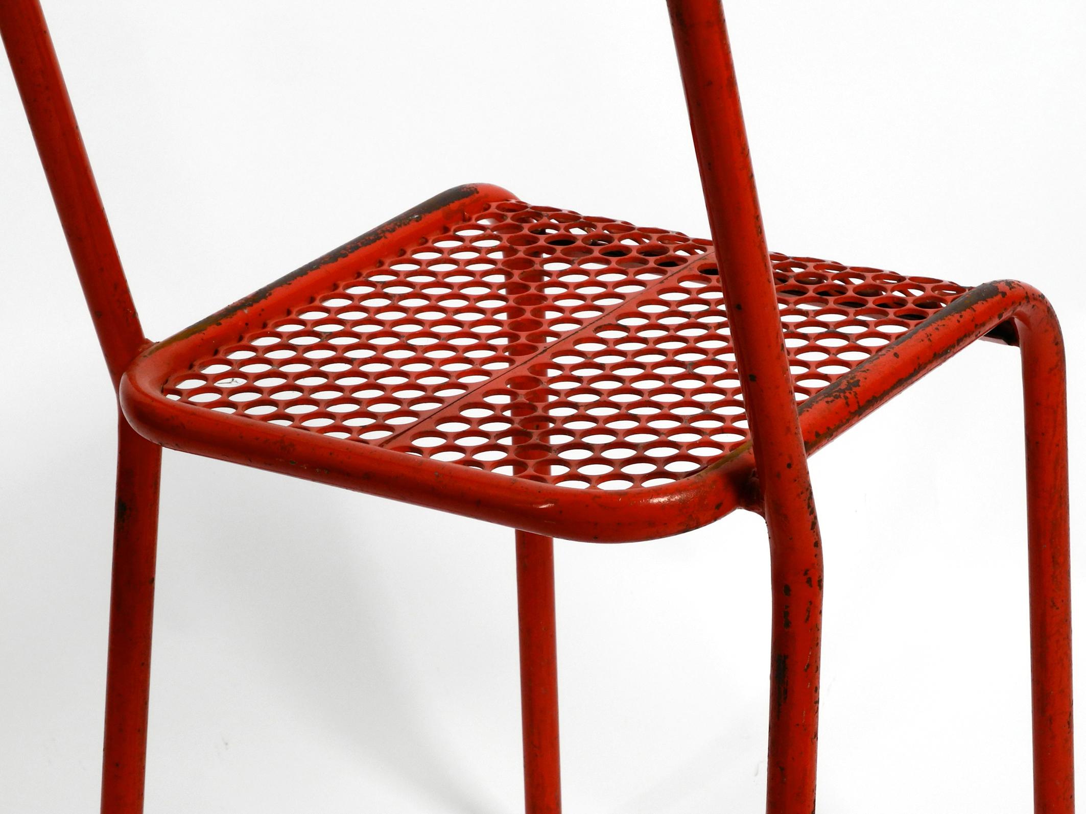 Four 1940s Industrial Metal Chairs by Réne Malaval in Their Original Red Color 13