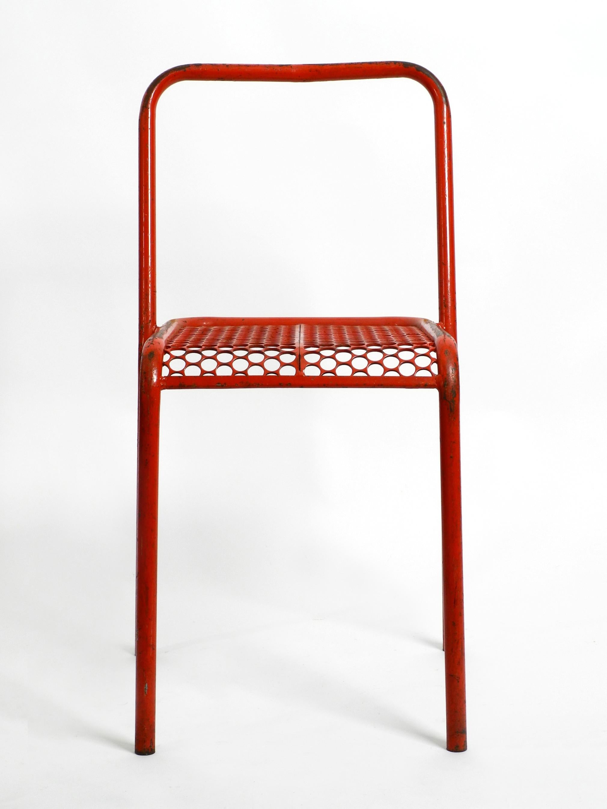 Four 1940s Industrial Metal Chairs by Réne Malaval in Their Original Red Color 15