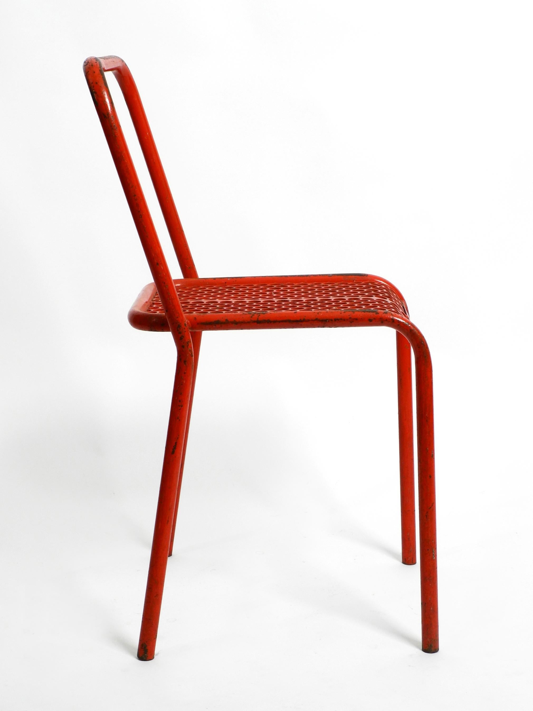 Mid-20th Century Four 1940s Industrial Metal Chairs by Réne Malaval in Their Original Red Color