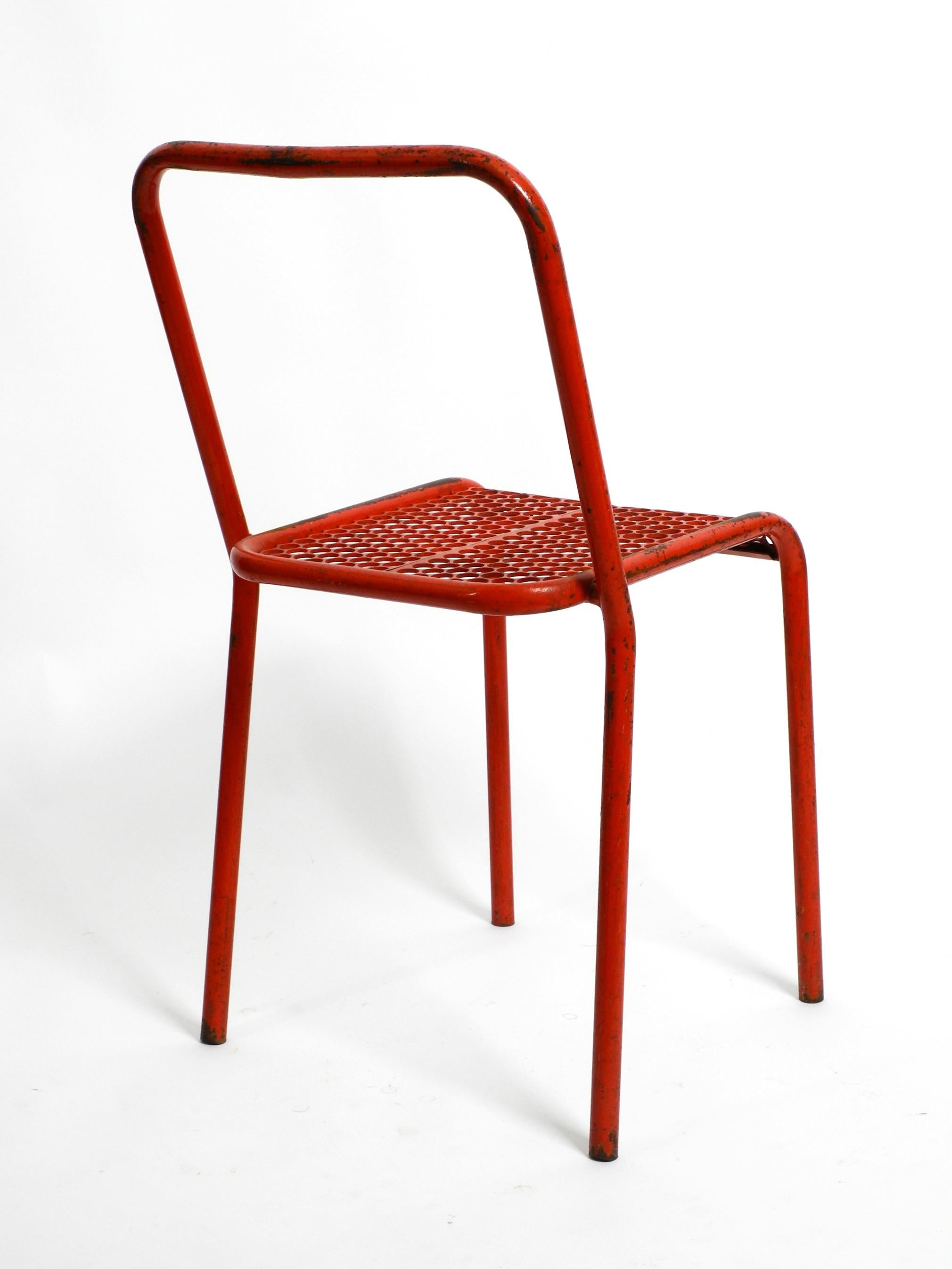 Four 1940s Industrial Metal Chairs by Réne Malaval in Their Original Red Color 1