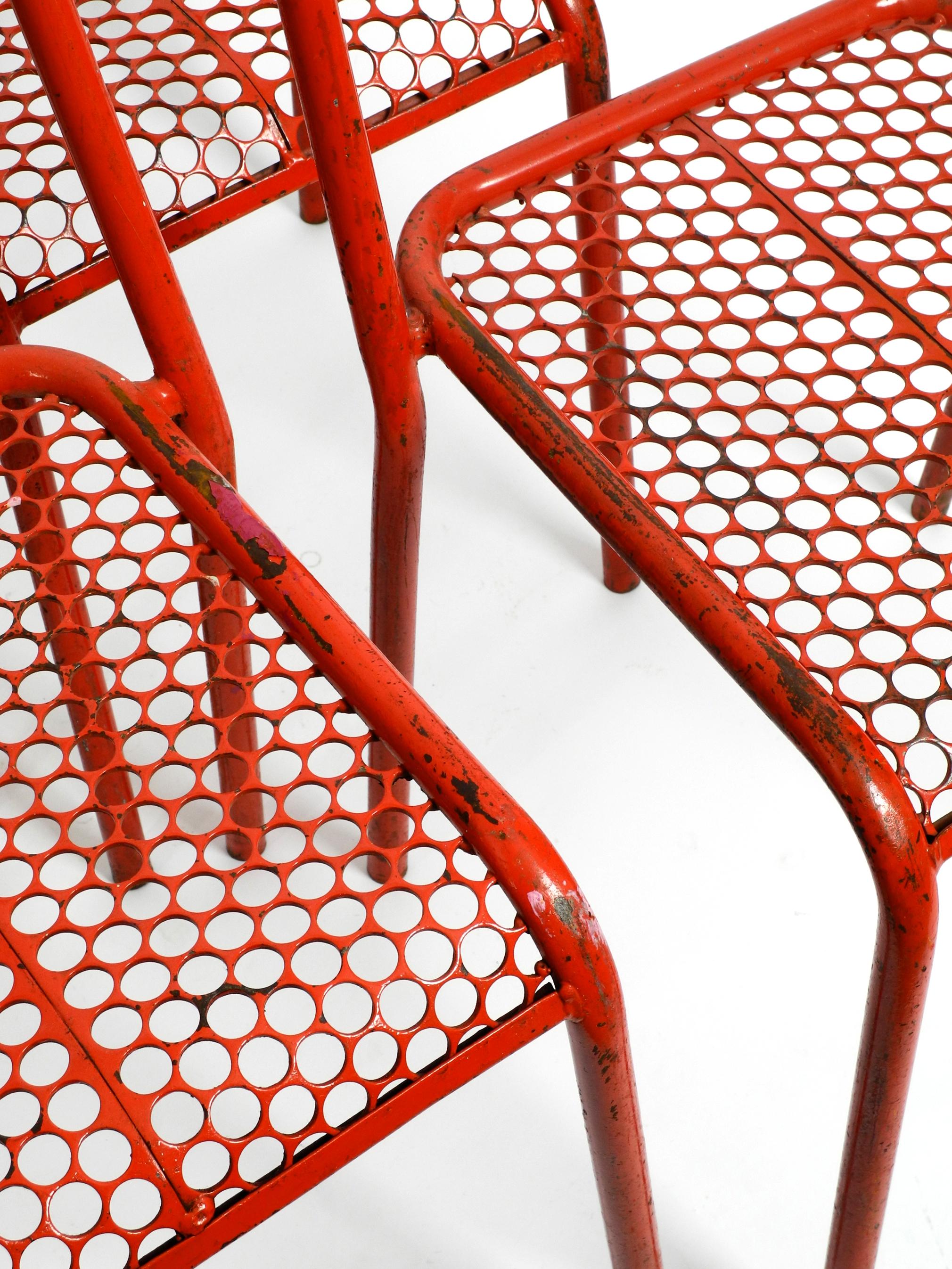 Four 1940s Industrial Metal Chairs by Réne Malaval in Their Original Red Color 2