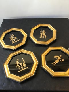 Four 1950s Classical Transfer Ware Pictures on Glass of Roman Soldiers