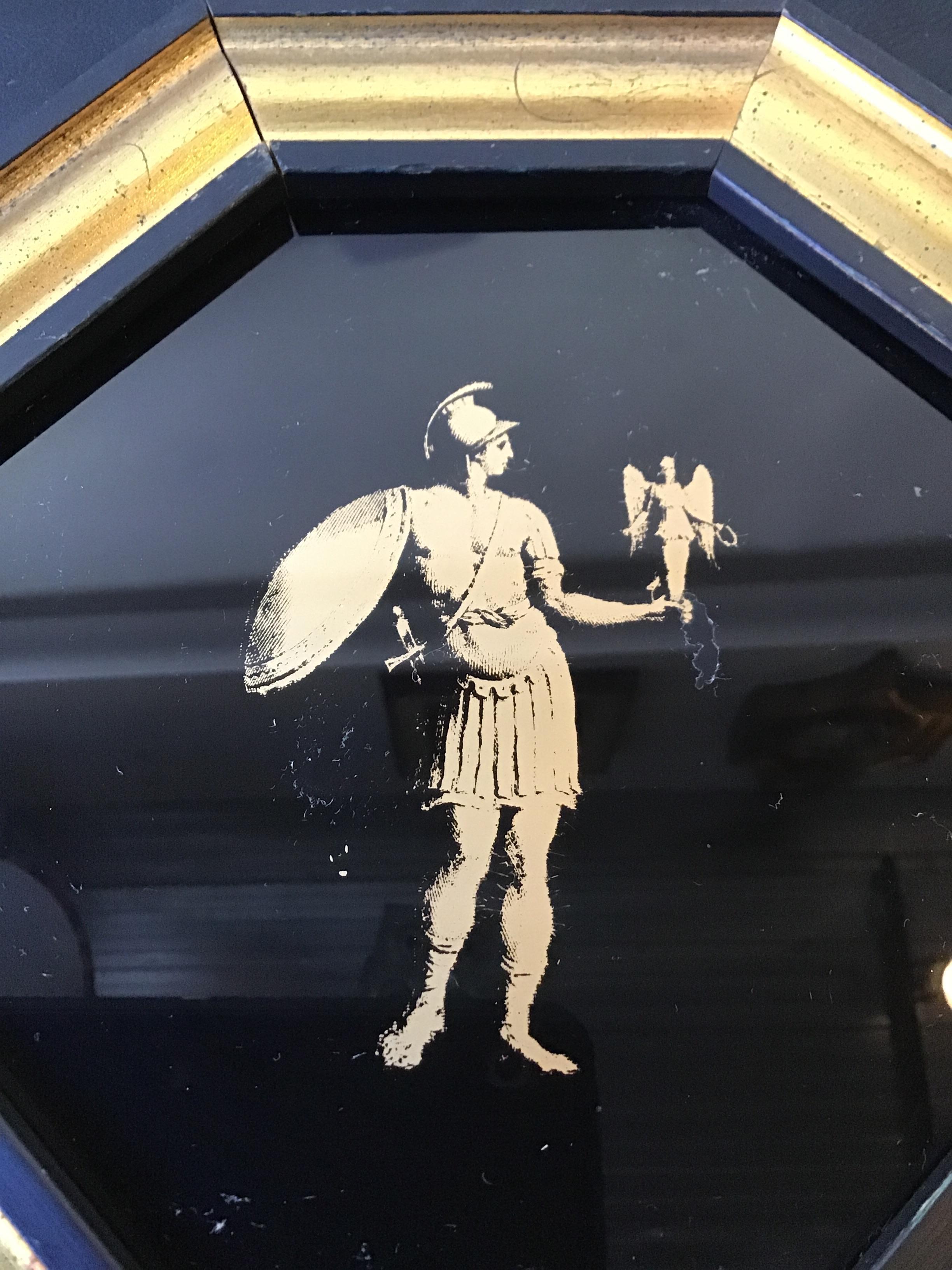 Mid-20th Century Four 1950s Classical Transfer Ware Pictures on Glass of Roman Soldiers