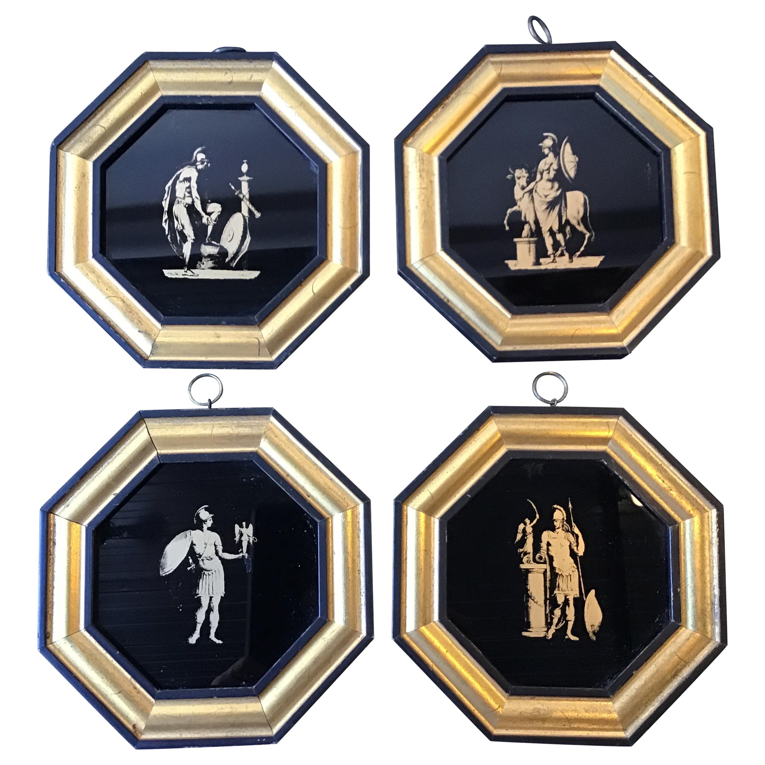 Four 1950s Classical Transfer Ware Pictures on Glass of Roman Soldiers For Sale