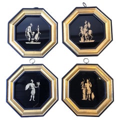 Retro Four 1950s Classical Transfer Ware Pictures on Glass of Roman Soldiers