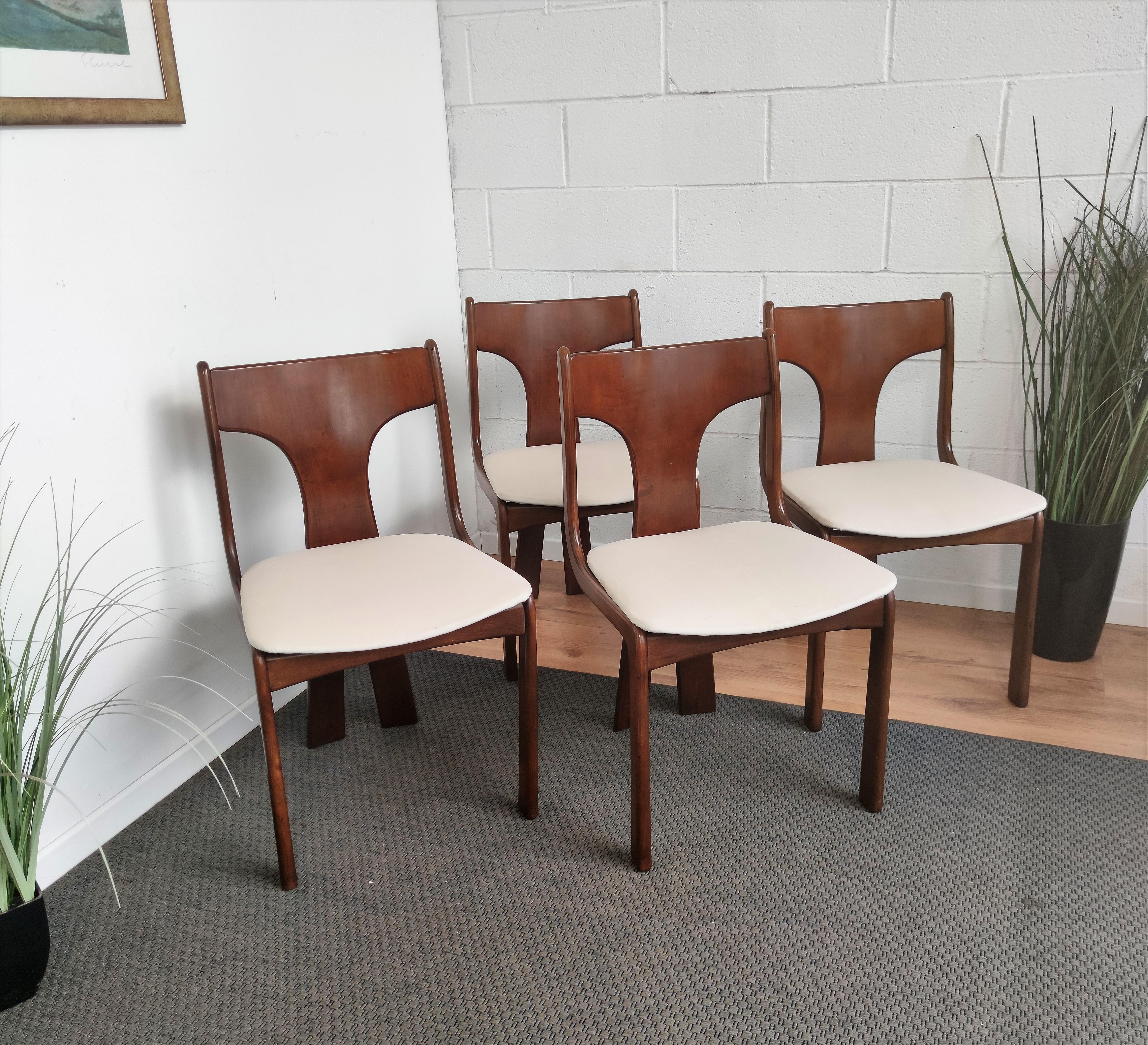 Four 1950s Italian Mid-Century Modern Newly Upholstered Dining Room Chairs In Fair Condition In Carimate, Como