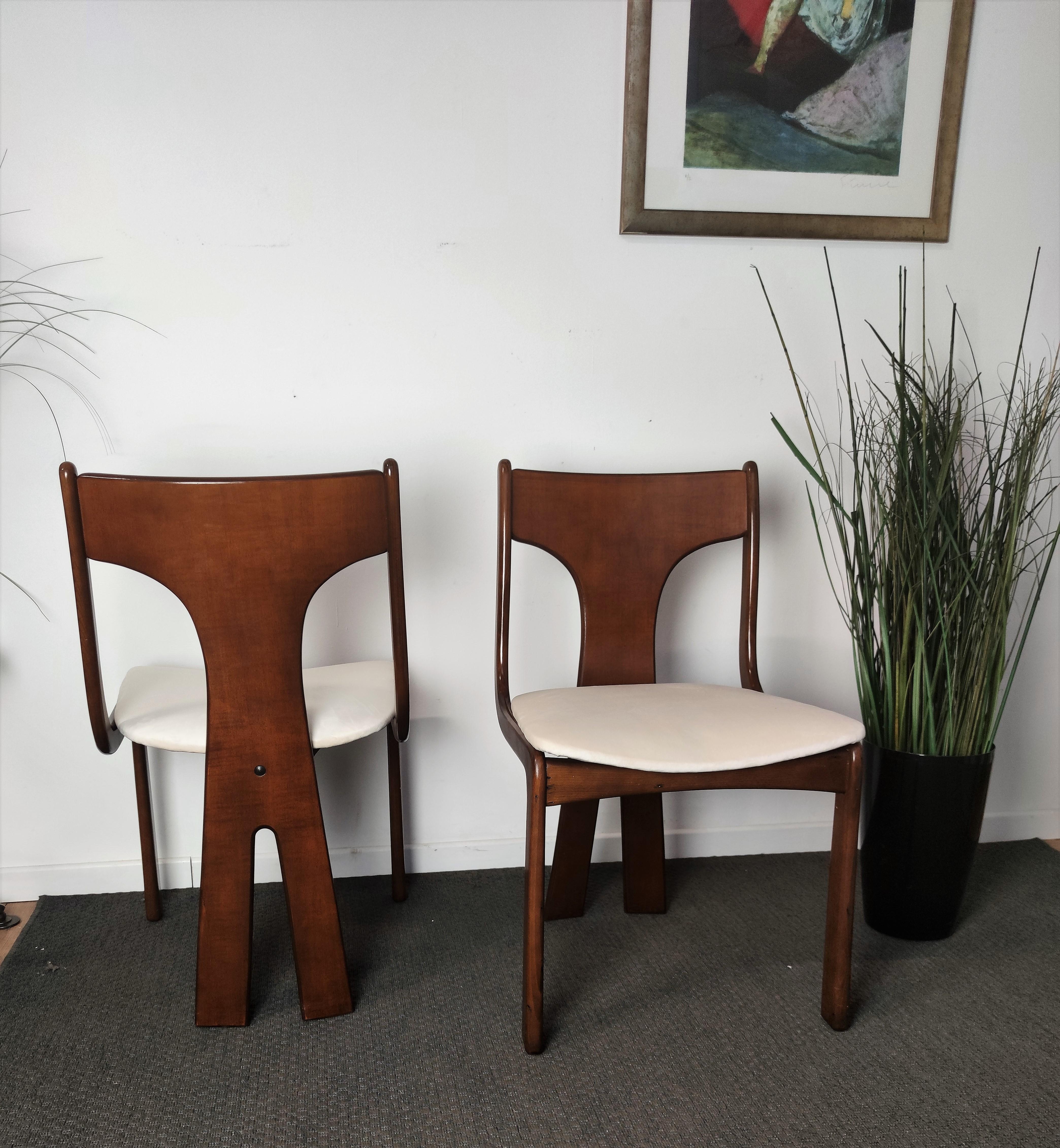 Velvet Four 1950s Italian Mid-Century Modern Newly Upholstered Dining Room Chairs