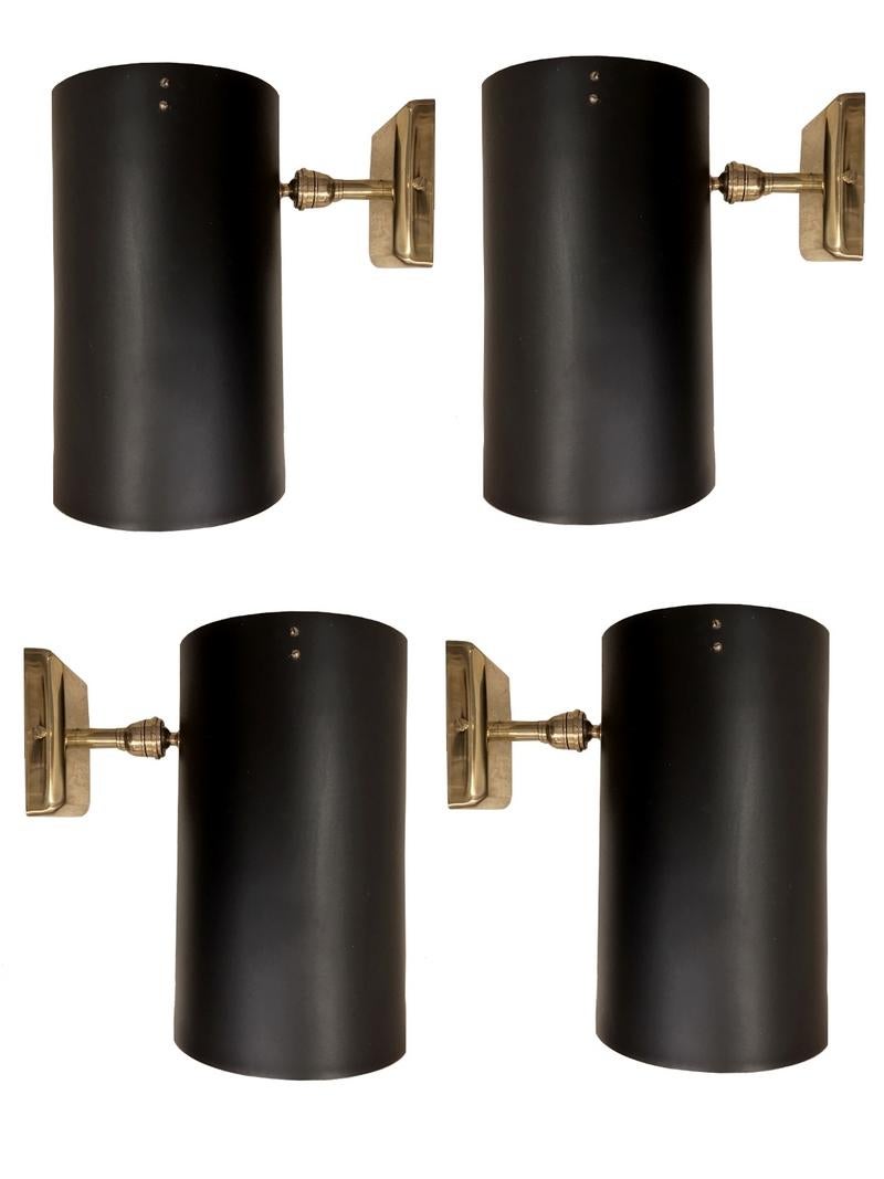 Four 1950s Lighting Sconces in Black Lacquered Iron