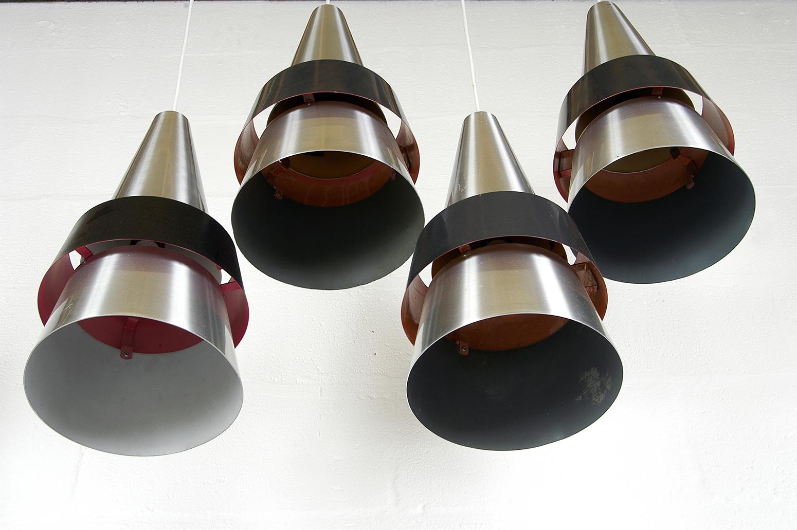 Four 1960s Silver Danish Corona Ceiling Lamps Pendants by Hammerborg Fog & Morup In Good Condition In Sherborne, Dorset