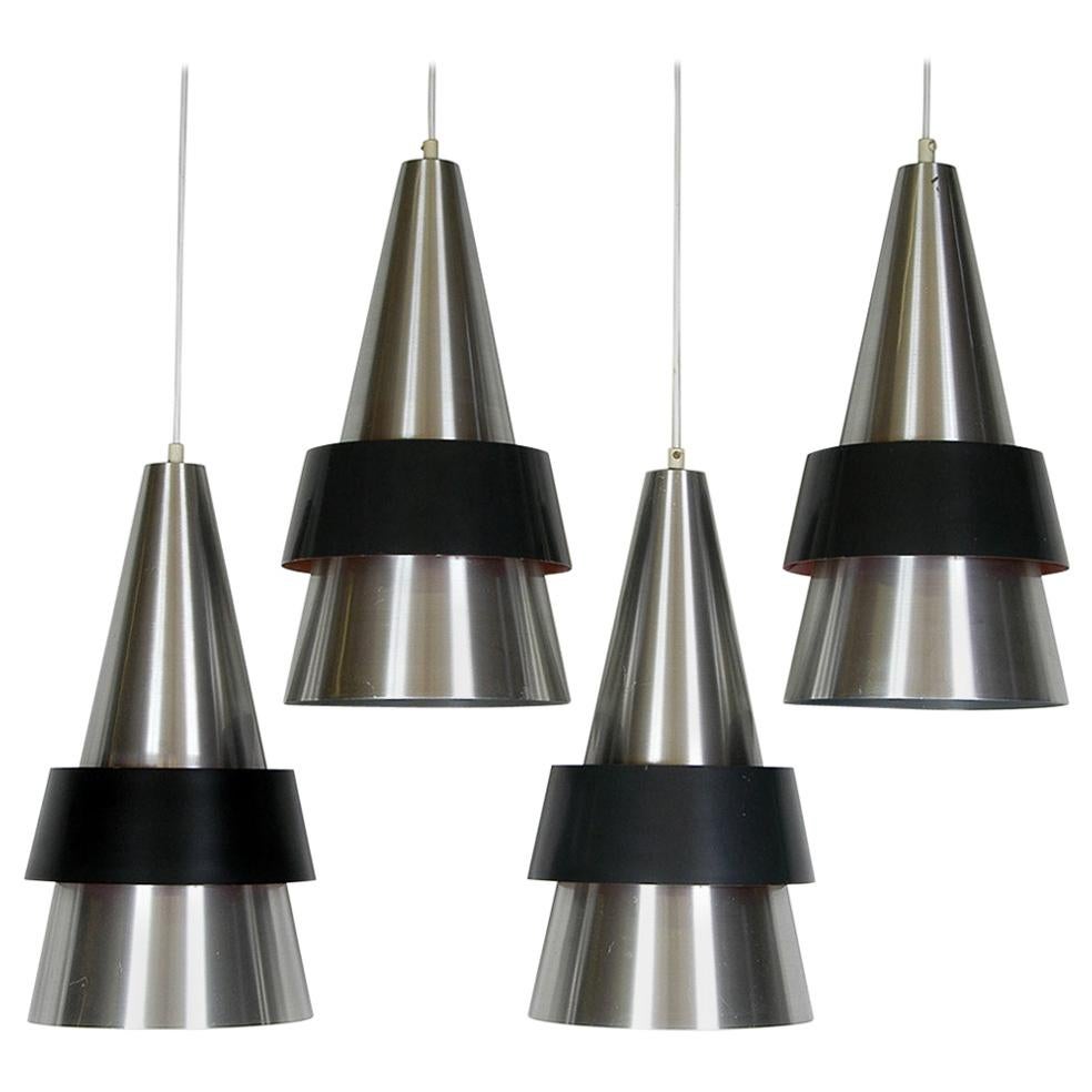 Four 1960s Silver Danish Corona Ceiling Lamps Pendants by Hammerborg Fog & Morup